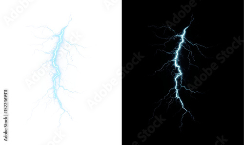 Lightning, blue, electric, glowing, radiant intense PNG strike with neon flash and thunder spark. PNG Overlay on transparent background, dynamic energy surge and electrifying sky brilliance.