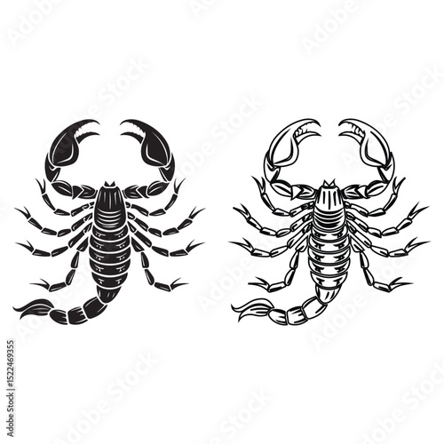 scorpion silhouette isolated on white background, Black silhouette illustrations of scorpions on a white background showcasing unique features and characteristics