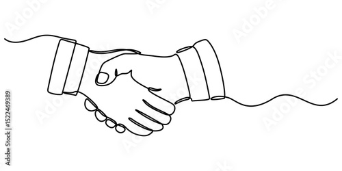 two businessmen shaking hands. Continuous one line drawing illustration vector, One line drawing of a handshake drawn with a single line, Business agreement vector concept, Handshaking of businessmen.