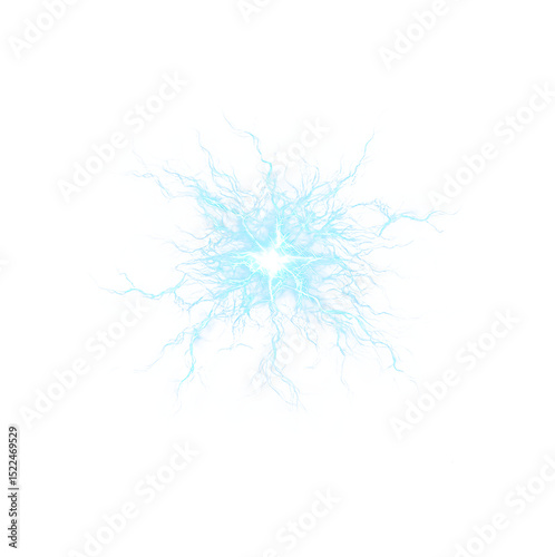 Lightning, storm, electricity, blue, sky — intense PNG electric discharge with jagged bolt and flash. PNG Overlay on transparent background for glowing weather phenomena and power visuals.