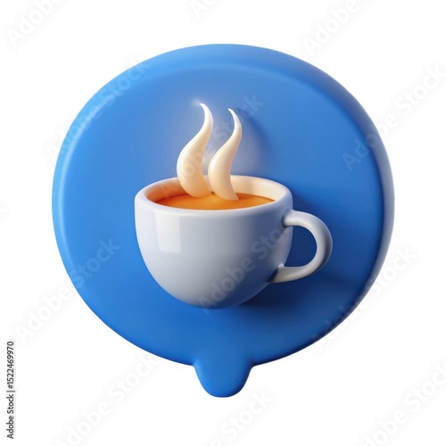 3d render of a hot cup of coffee in a blue speech bubble
