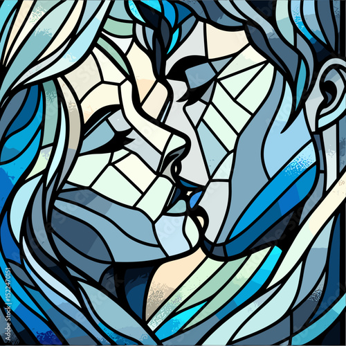 Stained Glass Couple Kissing