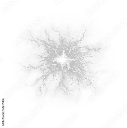 Lightning, white, bolt, bright, transparent — powerful PNG flash with vibrant energy. PNG Overlay on transparent background shows electric storm phenomena and thunder in the night sky.