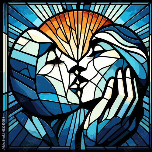 Stained Glass Couple Kissing