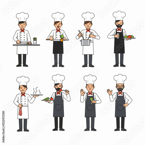 Cheerful cartoon chefs preparing food