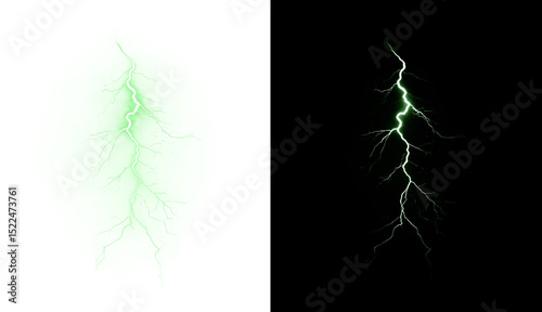 Lightning strike, electric power, green energy, minimalistic, thunderstorm — realistic PNG effect with night arc bolt. Transparent PNG Overlay for photo, shock style, and modern nature electricity vis
