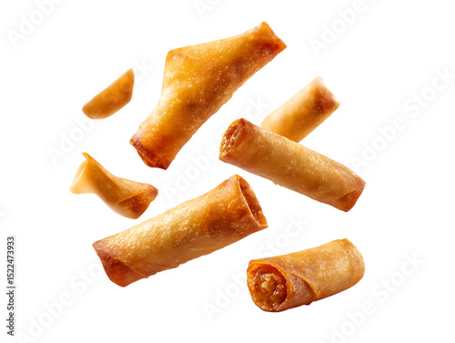 FFlying Fresh Crispy Spring Rolls on clipping path transprent