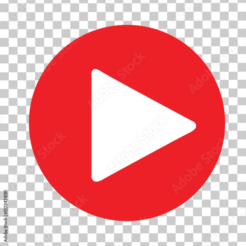 Song player concept play button icon. Video player concept, round and triangular, in red
