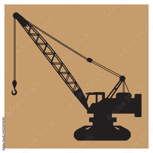 Silhouette of a construction crane lifting heavy materials on a brown background