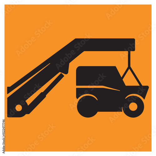 Silhouette of a tow truck lifting a vehicle with an orange background concept graphic