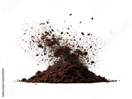 flying dirt soil pile scattered on clipping path transprent