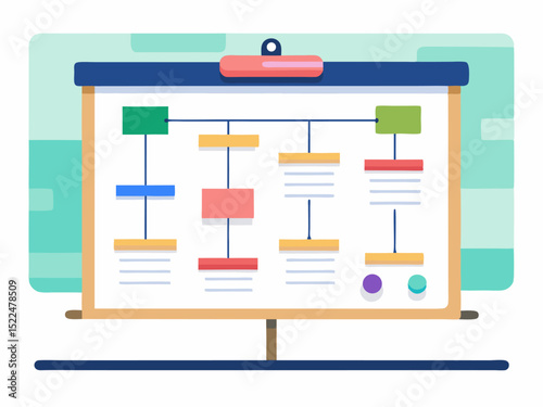 Project timeline displayed on whiteboard with colorful sticky notes and organized tasks