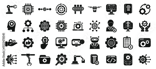 RPA icons set. Streamlining operations and boosting productivity through cutting edge automation technologies
