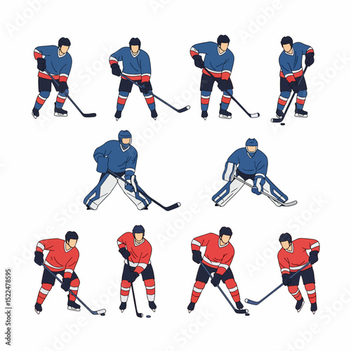 Hockey player sports action poses group