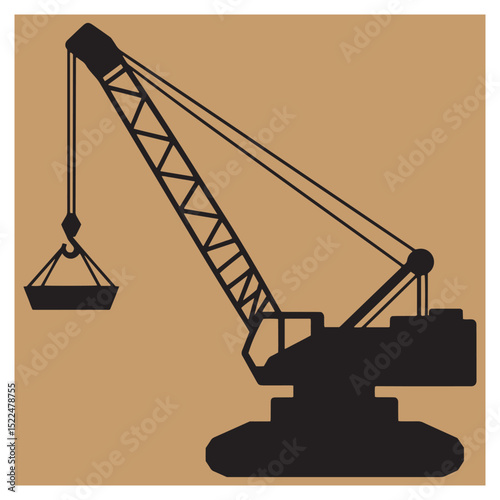 Vector silhouette of a construction crane lifting a load against a brown background