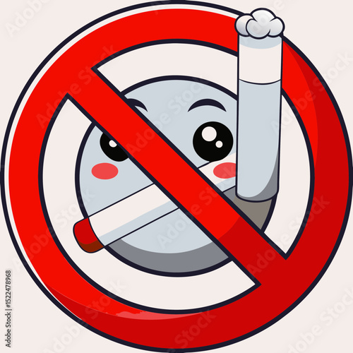 round cigarette icon on white background "no smoking" crossed out in red