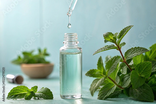 A clear glass bottle, positioned centrally in the image