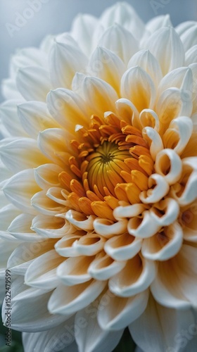 Close Up White Dahlia Flower with Orange Center