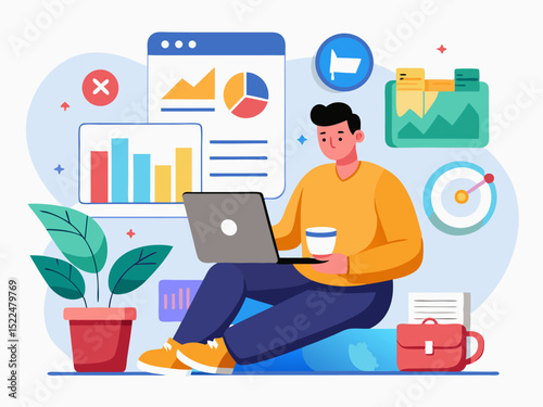 Businesswoman monitoring online store success with performance metrics and dashboard data visualization tools