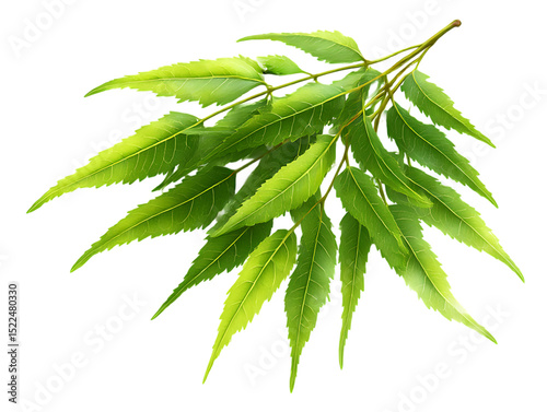 Flying Fresh Green Neem Leaves with Natural Texture on clipping path transprent
