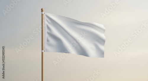 White flag on wooden pole symbolizing surrender peace or truce against a neutral background