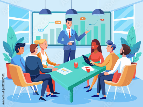 Business founder presenting growth strategy and startup pitch deck to potential investors in boardroom