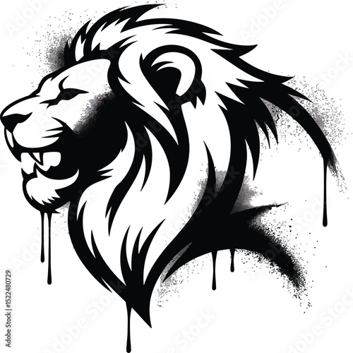 Lion head illustration black and white drawing animal design predator feline king spray paint art 100 char editable stock vector illustration