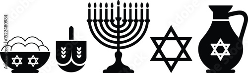 Hanukkah vector illustration of menorah dreidel star of david oil latkes jewish holiday tradition icon 100 char editable stock vector illustration