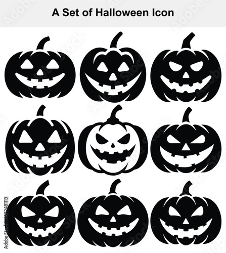 Nine halloween jack o lantern icons set