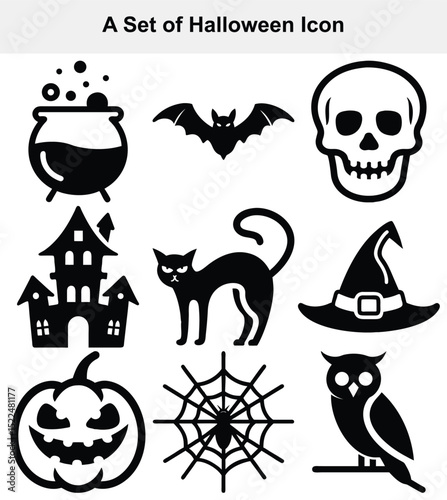 Halloween icon set black and white glyphs