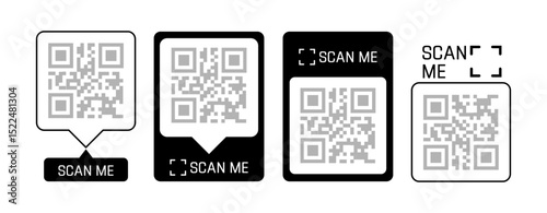 Scan qr code. Scan QR code flat icon with phone. Qr Code template for mobile app, payment and discounts. Barcode. Mobile payment and quick response codes. Scan me with smartphone. Vector illustration