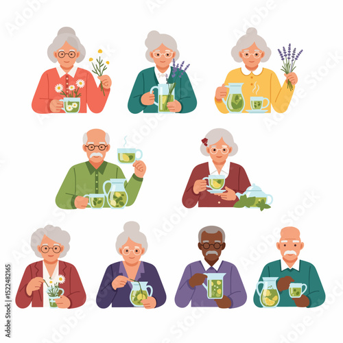 Herbal tea with seniors group gathering