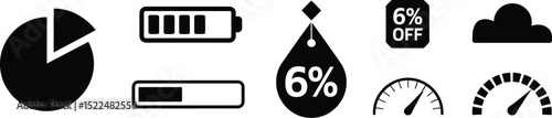 Vector icons set of business chart battery sale cloud gauge performance progress indicators graphic design editable stock vector illustration
