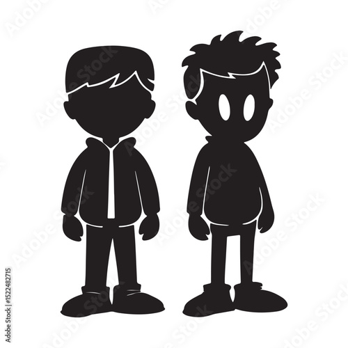 Silhouette of Two Men Standing Together in Stylish Outfits

