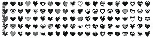 icons set. Black and white heart icons showing different emotions, health conditions, and relationship statuses