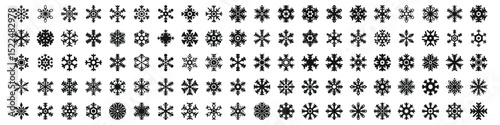 icons set. Simple black snowflakes falling during a winter blizzard, isolated on white background