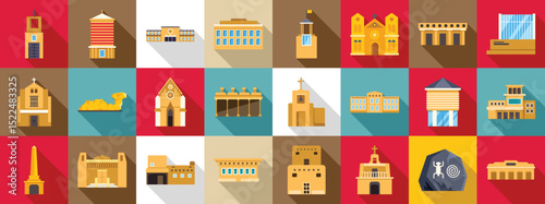 Santa Fe icons set. Bolivian famous landmarks representing architecture and culture of this south american country