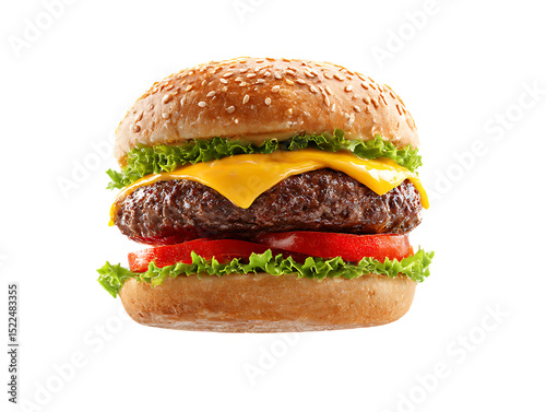 Flying hamburger on clipping path transprent