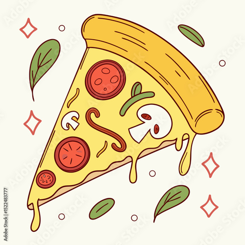 Colorful Pizza Slice Cartoon Vector
