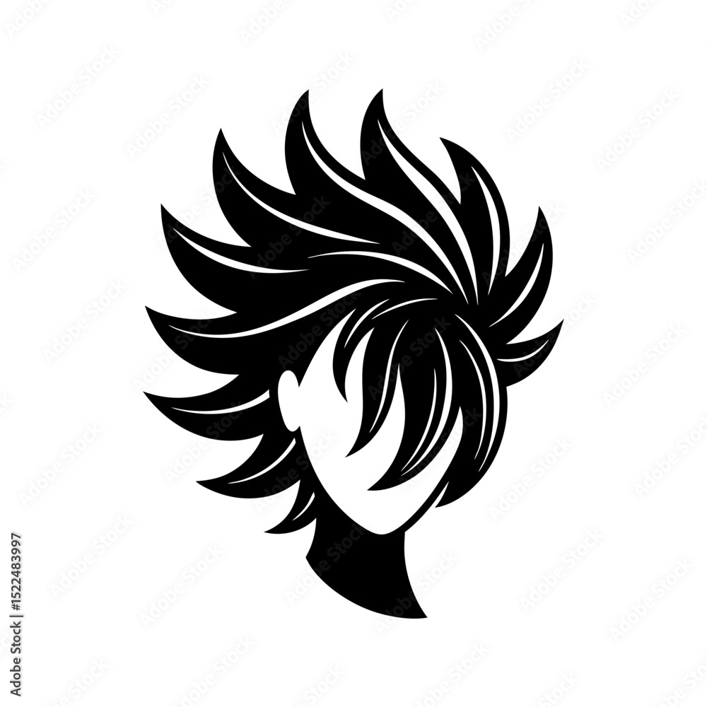 Obraz premium Abstract female head silhouette with spiky hair isolated on transparent background