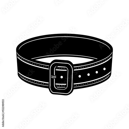 Black leather weightlifting belt buckle isolated on transparent background