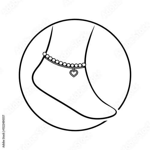 Elegant ankle bracelet with heart charm isolated on transparent background