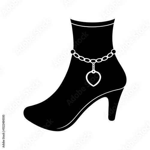 Elegant womens high heel boot with heart charm ankle bracelet isolated on transparent background