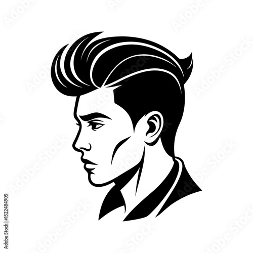 Man profile with pompadour hairstyle isolated on transparent background