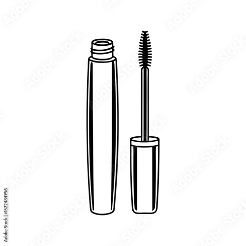 Mascara tube and wand open isolated on transparent background