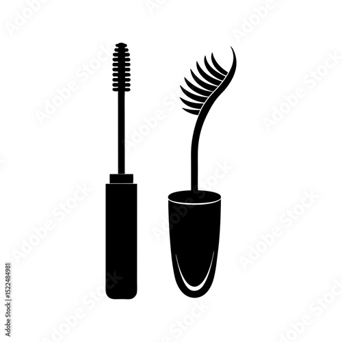 Mascara wand and tube icon set isolated on transparent background