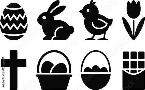 Easter vector icons set egg bunny chick tulip cross basket chocolate design elements for holiday 100 editable stock vector illustration