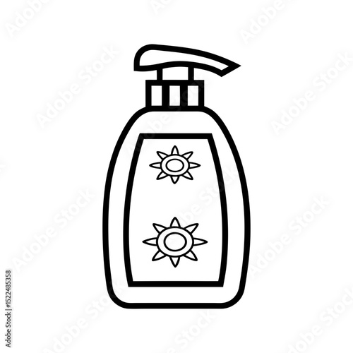 Sunscreen bottle icon line art isolated on transparent background