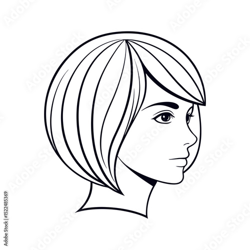Woman profile line art bob haircut isolated on transparent background