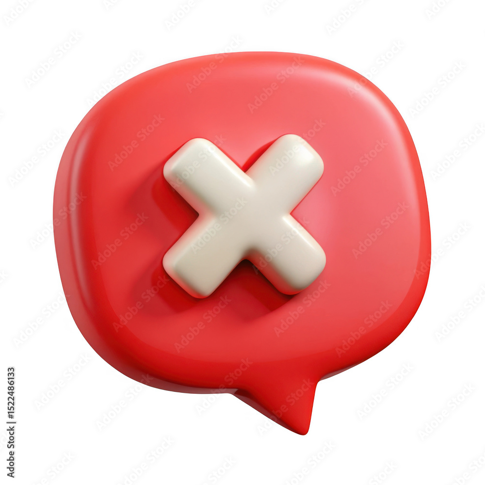 Obraz premium 3d red speech bubble with white cross icon realistic render